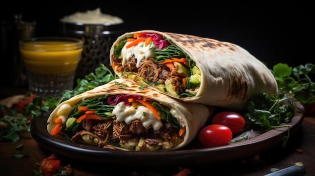 shawarma délicieusement grillé avec des épices savoureuses et de la sauce à l'ail IA générative