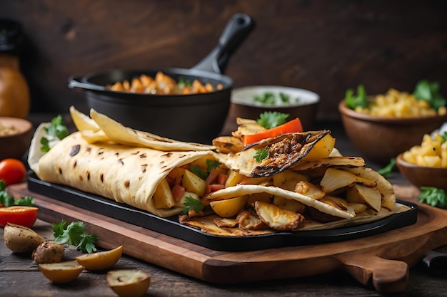 shawarma vue latérale avec pommes de terre frites