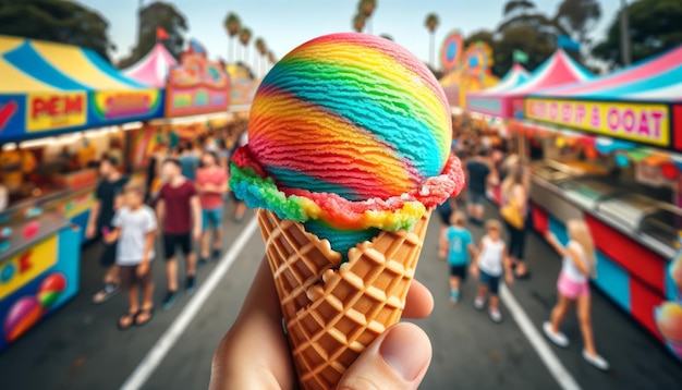 Sherbet arc-en-ciel dans le cône de gaufre