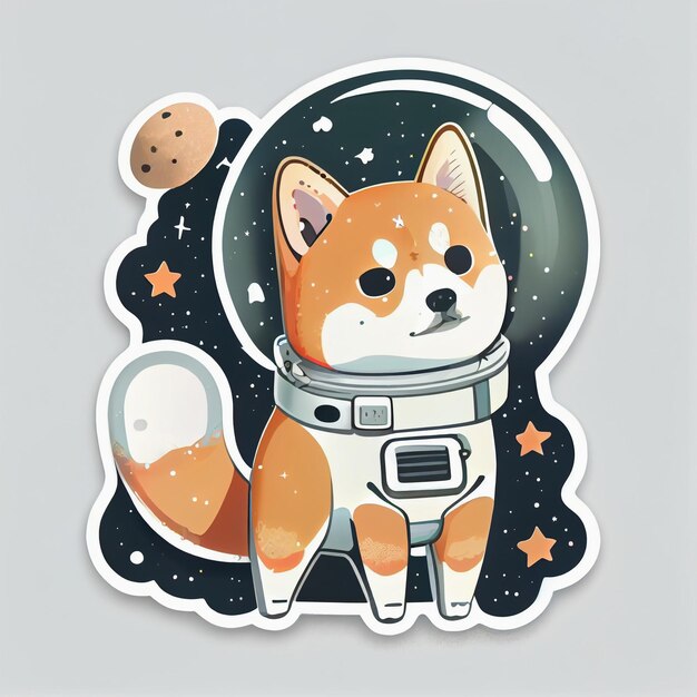 shiba inu dans l'espace découpé autocollant mignon kawaii