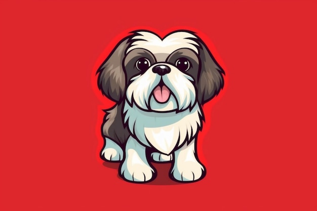 Shih tzu clipart fond rouge IA générative