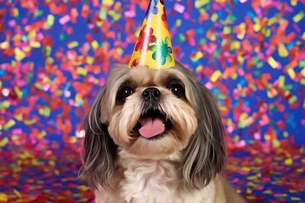 Shih Tzu festif avec un chapeau de fête