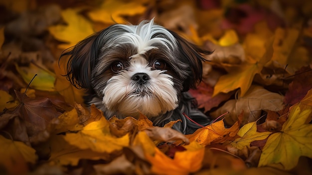 Shih Tzu Puppy39s First Romp dans les feuilles d'automne