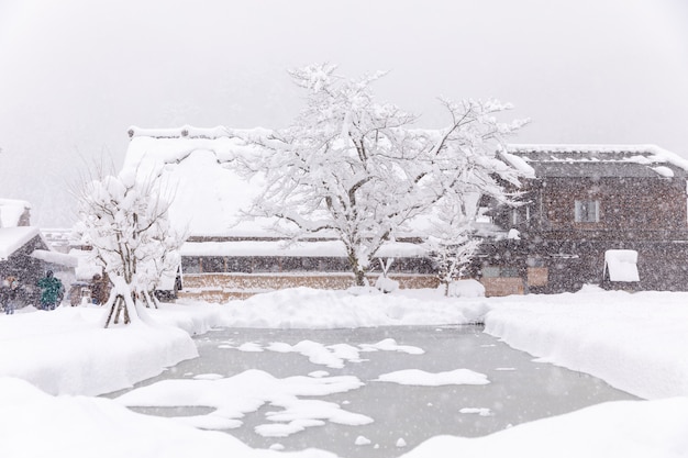 Shirakawa va village dans la saison de neige en hiver