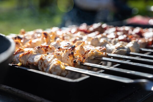 Shish kebab à base de poulet et cuit sur la grille du barbecue au charbon de bois Nourriture barbecue traditionnelle