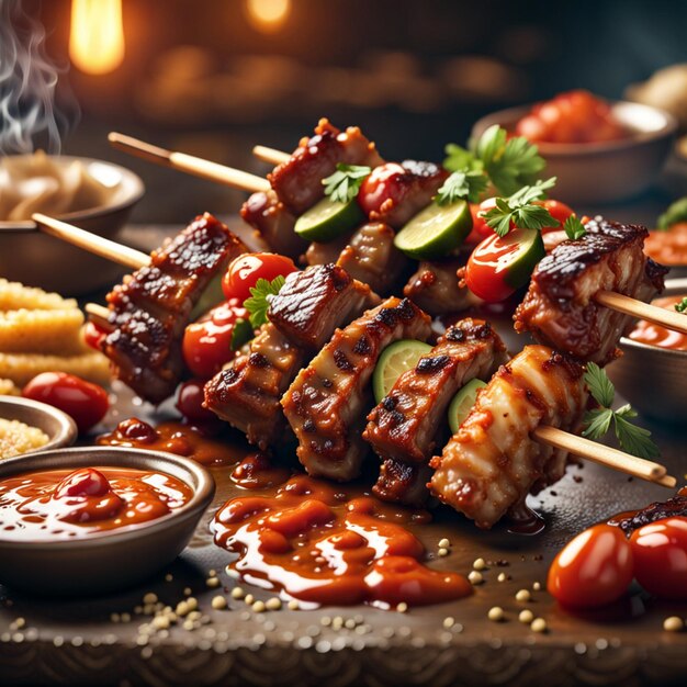 Le shish kebab est un délicieux plat de viande grillée à base de bœuf ou de poulet d'agneau et mariné.