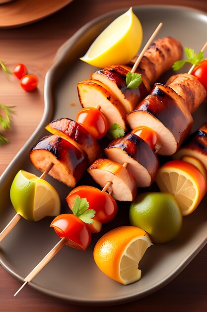 Photo shish kebab grillé ou porc shashlik sur brochettes en gros plan