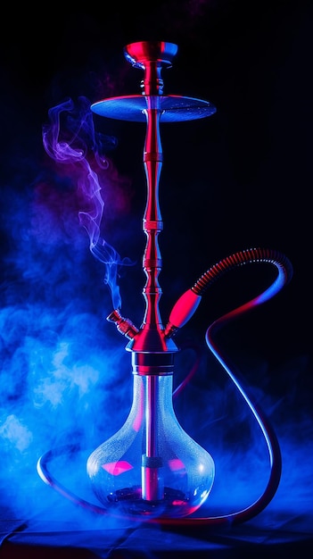 Photo un shisha de narguilé moderne sur un fond noir fumé