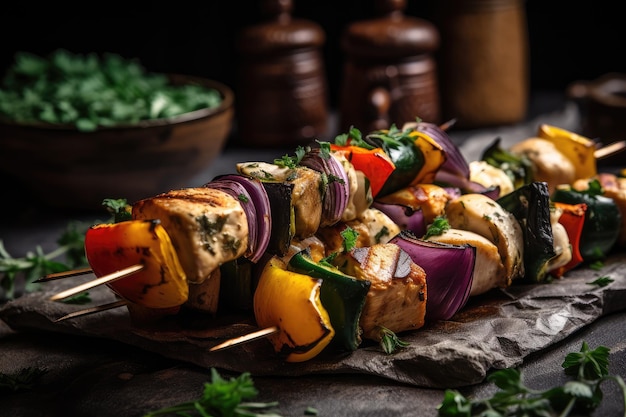 Shishkabob en brochette de légumes grillés et d'herbes