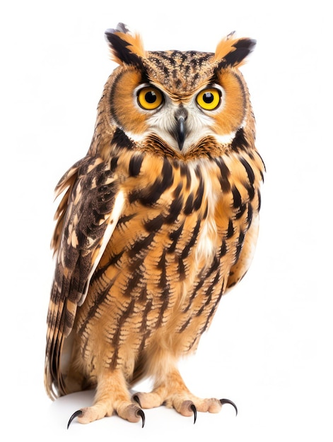 Shoot de studio de hibou isolé sur un fond blanc clair IA générative