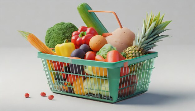 Shopping basket fruits et légumes 3d