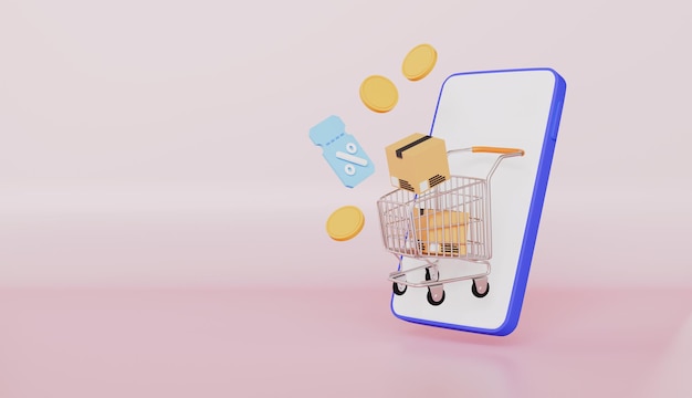 Shopping en ligne avec des boîtes de panier et des réductions idéal pour le commerce électronique