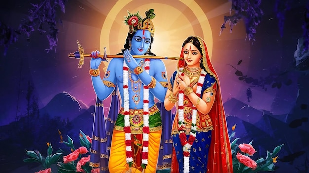 Shree Krishna et Radha illustration générative ai