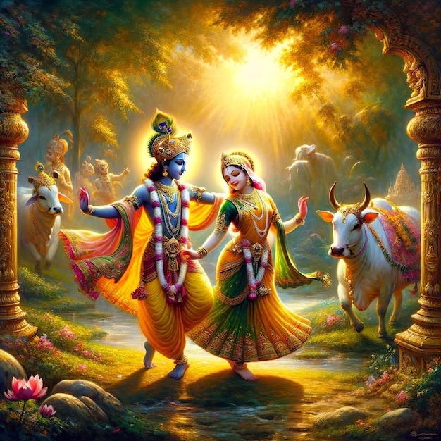 Shree Krishna et Radha Peinture générative ai