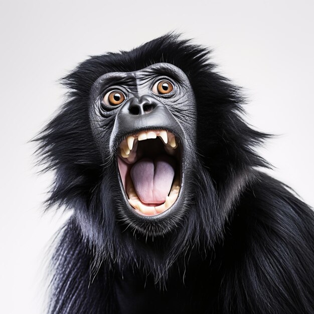 Siamang Portrait de Happy surpris drôle Tête d'animal regardant Pixar Style rendu 3D Illustration