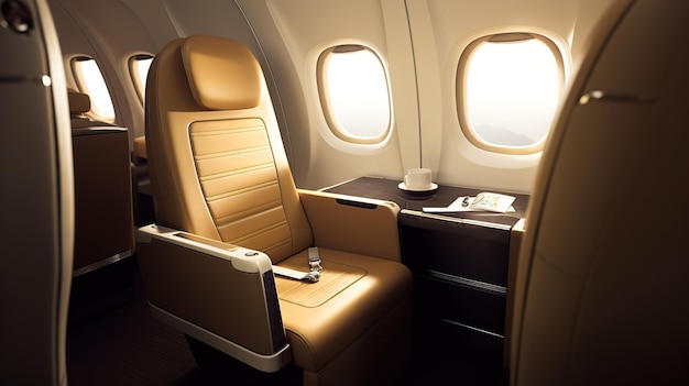 Siège d'affaires de première classe dans l'avion Voyage en avion confortable Jet privé Beau cuir VIP