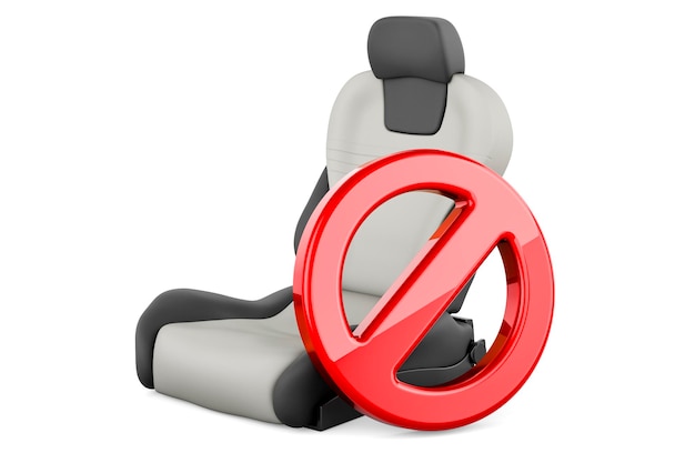 Photo siège baquet en cuir auto avec panneau d'interdiction rendu 3d
