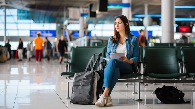 Photo le siège du passager est flou à l'aéroport en attendant son vol.