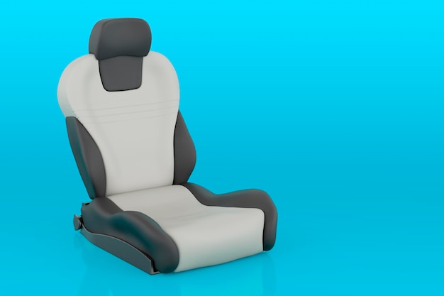 Un siège de voiture en cuir sur fond bleu rendu 3D