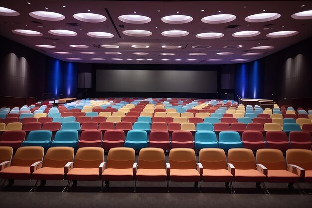 Photo des sièges d'auditorium avec un écran blanc vide généré par l'ia