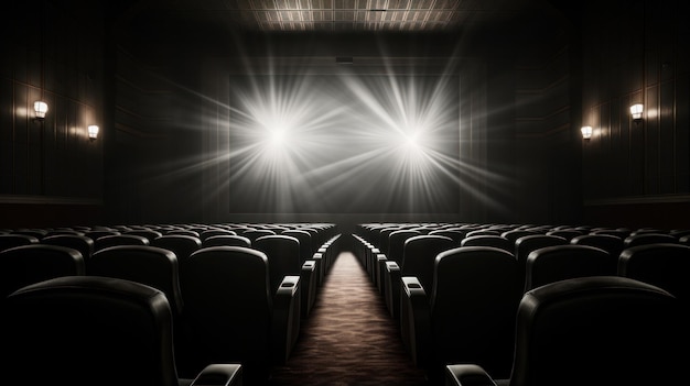 sièges de cinéma avec projecteur et écran vide