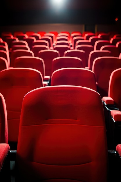 sièges de cinéma vides avec un écran vide en arrière-plan