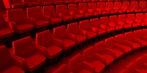 Sièges rouges d'un auditorium de théâtre ou d'une illustration 3d de cinéma