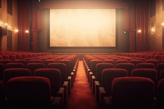 Des sièges vides en velours dans un cinéma.