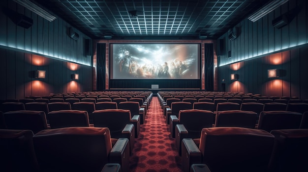 Des sièges vides en velours dans un cinéma.