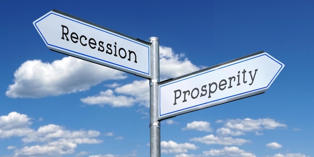 Signale métallique de prospérité ou de récession avec deux flèches