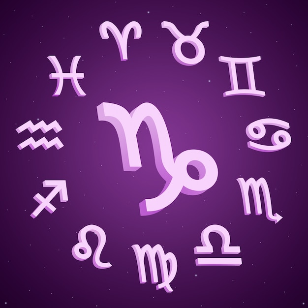 Signe astrologique Capricorne avec tous les signes autour de la 3d