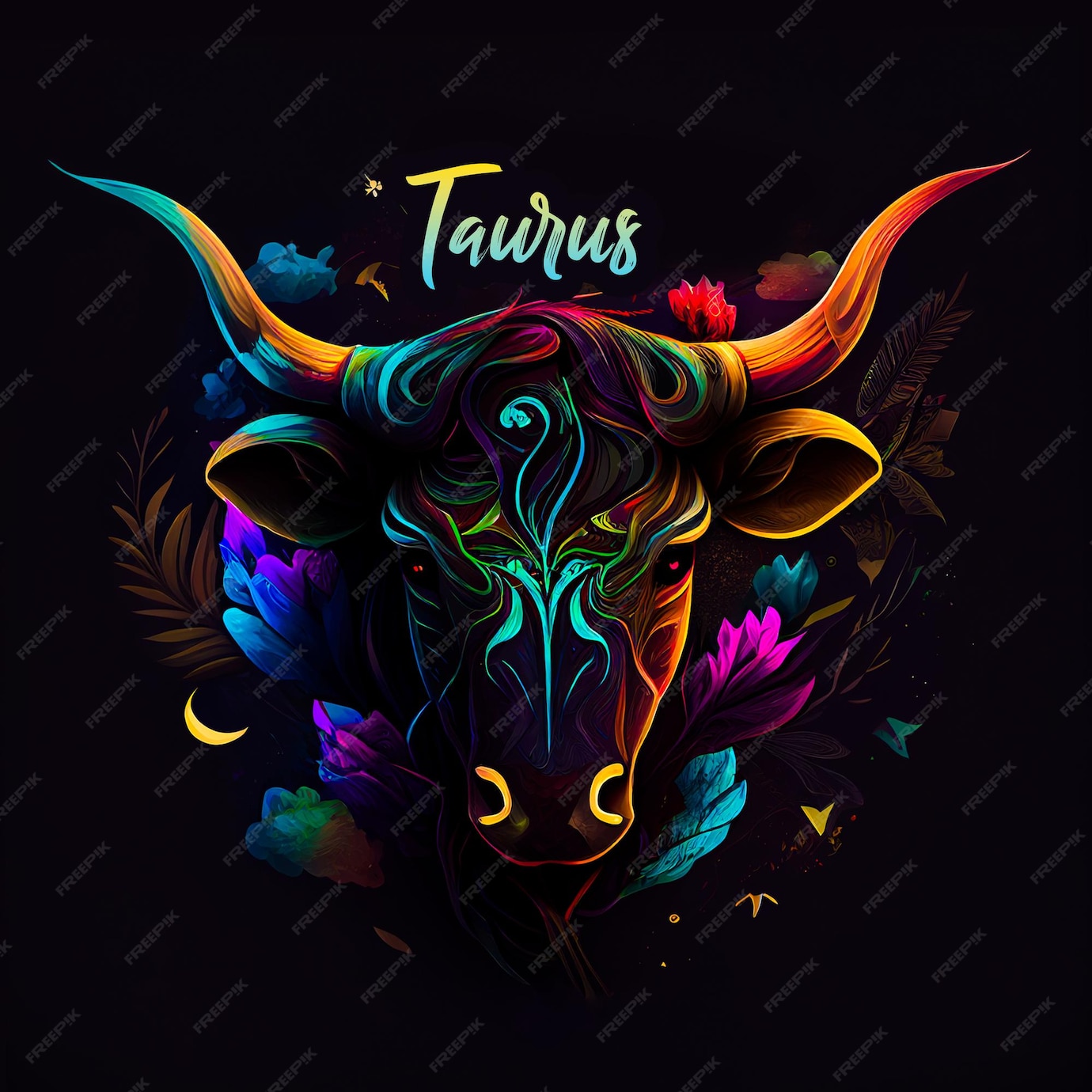 Signe astrologique Taureau dans une illustration abstraite colorée