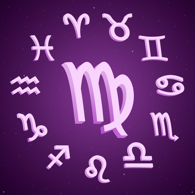 Signe astrologique de la Vierge avec tous les signes autour de la 3d