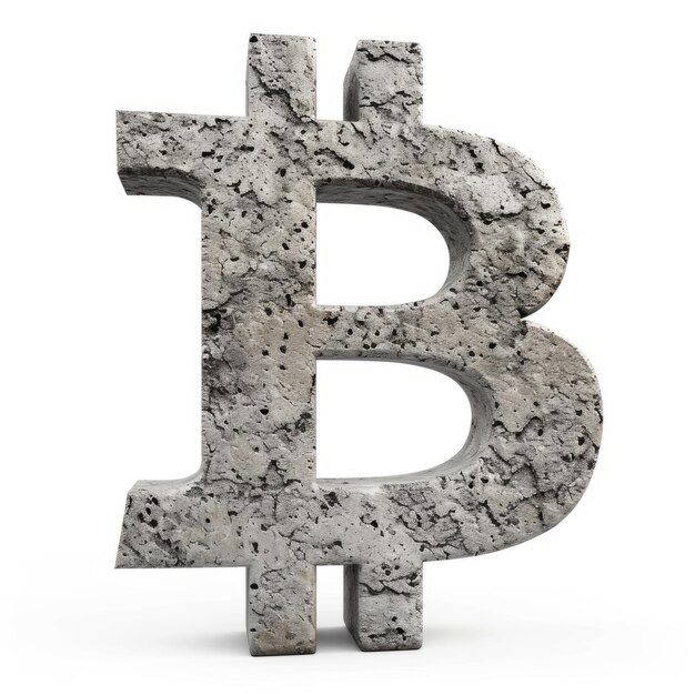 Signe Bitcoin béton isolé sur fond blanc