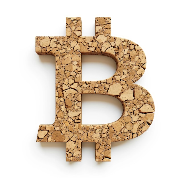 Signe Bitcoin Cork isolé sur fond blanc