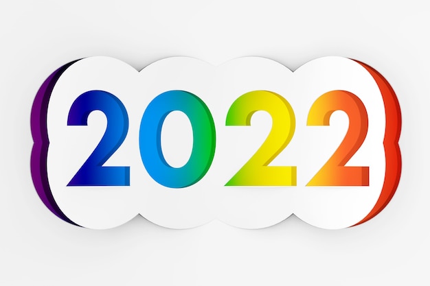 Signe de bonne année 2022 découpé dans du papier sur fond blanc. Rendu 3D