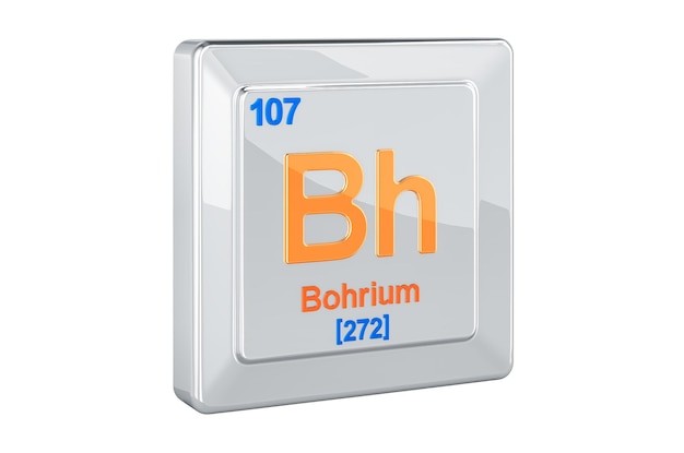 Le signe chimique de l'élément Bohrium est représenté en 3D isolé sur fond blanc.