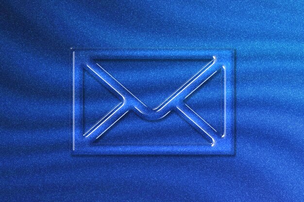 Signe de courrier, symbole de courrier, icône de courrier électronique, fond de paillettes bleues