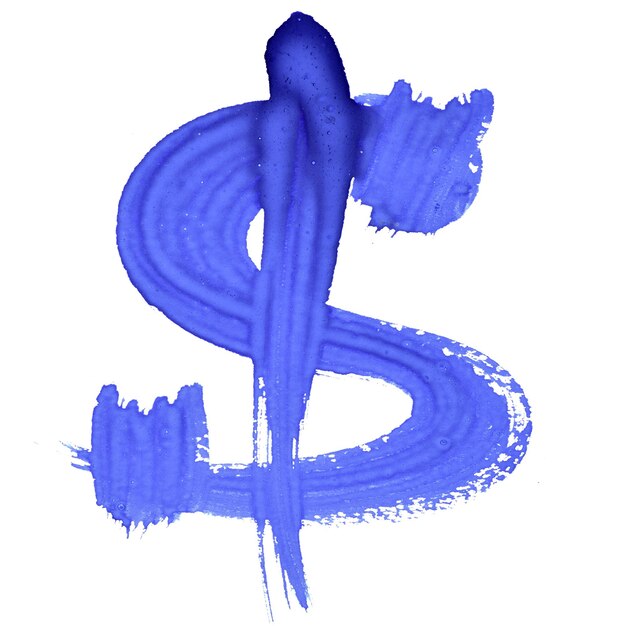 Signe dollar bleu sur fond blanc