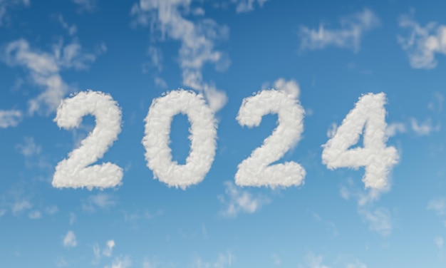 signe du nouvel an 2024 écrit avec des nuages dans le ciel