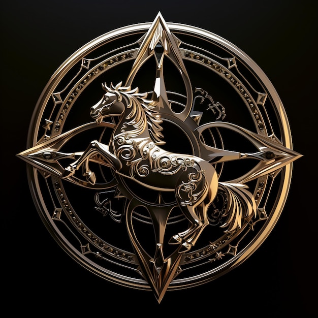 Un signe du zodiaque en argent 3D dans un cercle d'or Un chef-d'œuvre métallique de l'astrologie