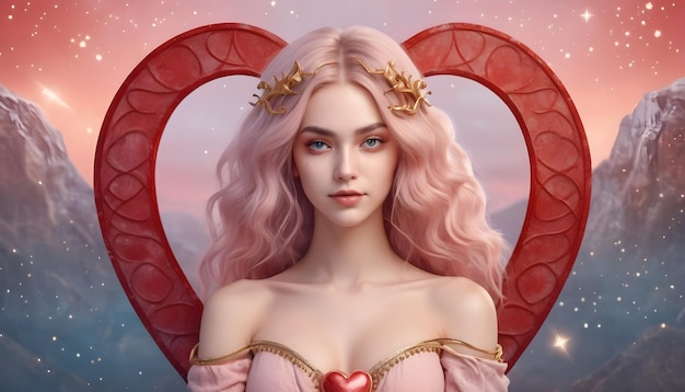 Le signe du zodiaque Balance belle femme univers fond cœur rouge horoscope de l'amour