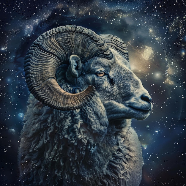 Le signe du zodiaque du Bélier, l'horoscope, le symbole, l'astrologie magique, Ram Ram dans le ciel nocturne fantastique.