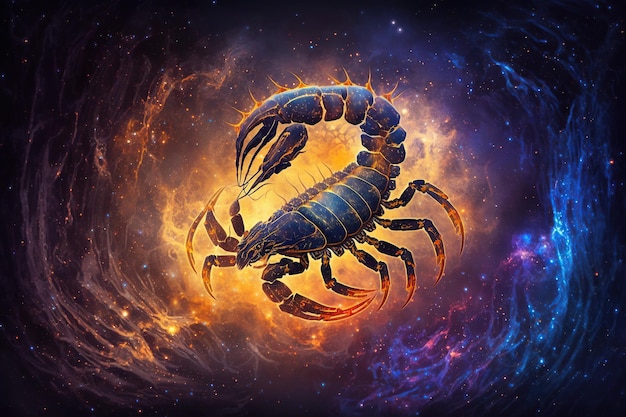 Le signe du zodiaque du Scorpion sur fond de nébuleuse