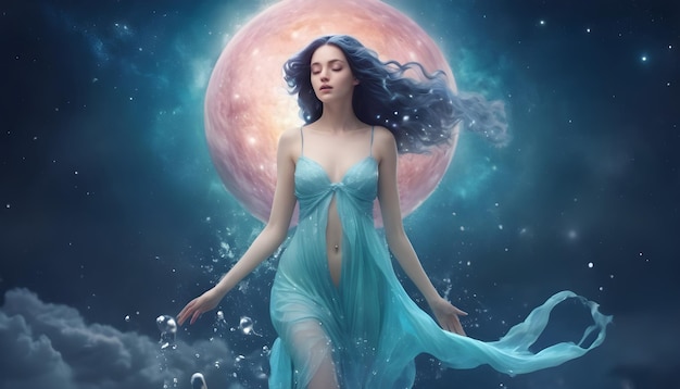 Le signe du zodiaque du Verseau Belle femme d'eau Le fond de l'univers