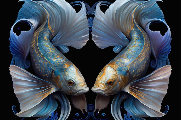 Le signe du zodiaque est Poissons l'un des douze signes astrologiques du zodiaque Une belle image de poisson dans une image miroir sur fond sombre AI générative