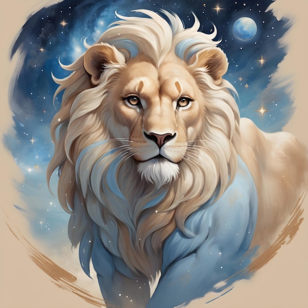 signe du zodiaque Léo un dessin d'un lion avec la lune en arrière-plan