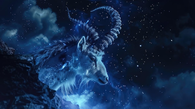 Signe du zodiaque mystique en Capricorne avec un ciel étoilé
