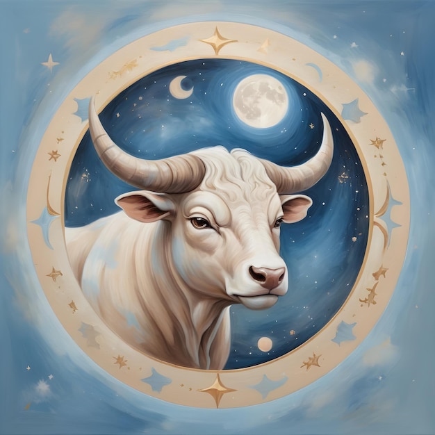 signe du zodiaque taurus une peinture d'une vache avec la lune en arrière-plan