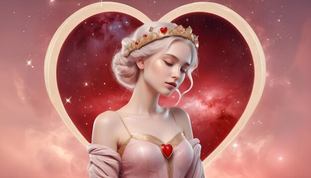 Le signe du zodiaque Vierge belle femme univers fond cœur rouge horoscope de l'amour